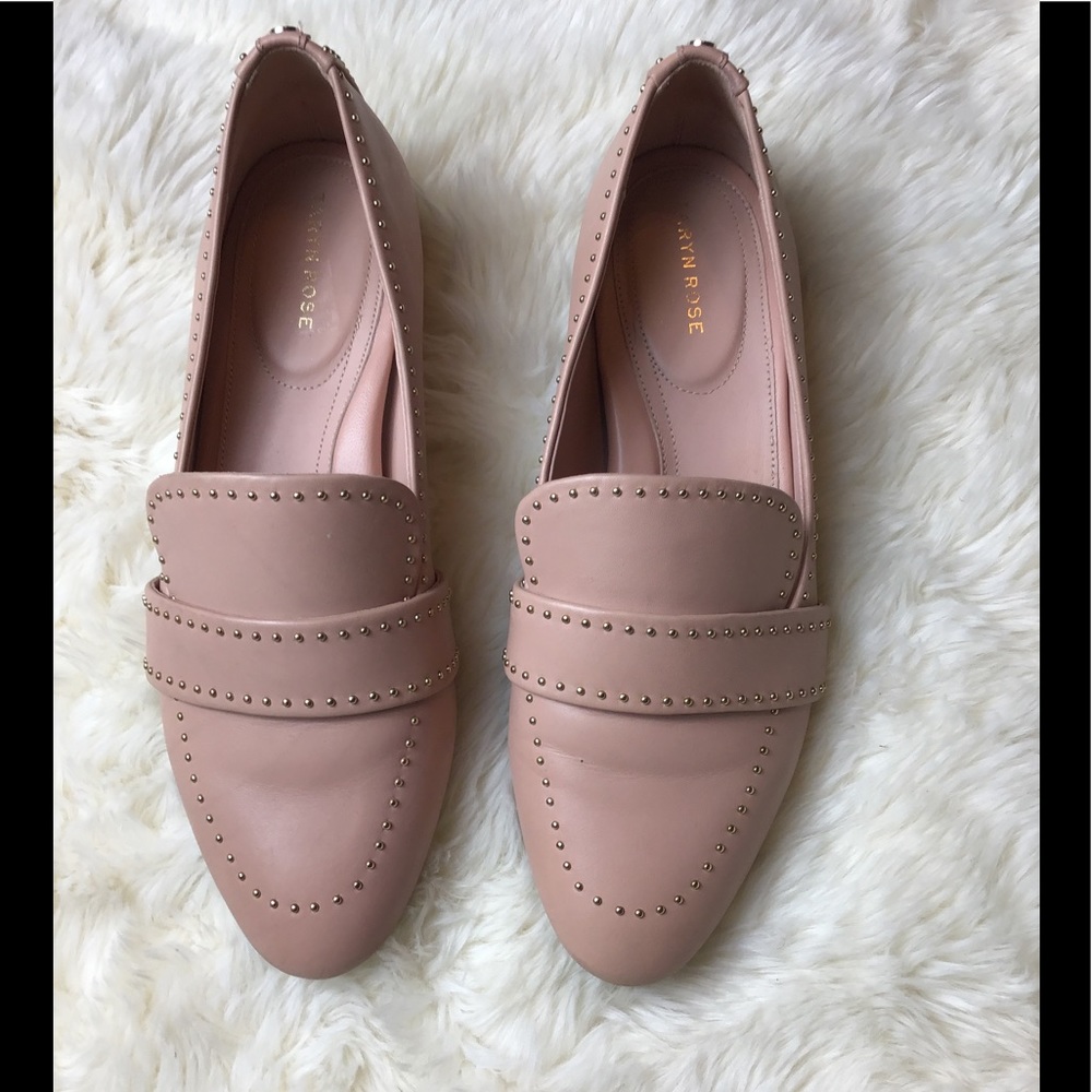 Karin-Rise Studded Pink Leather Loafers